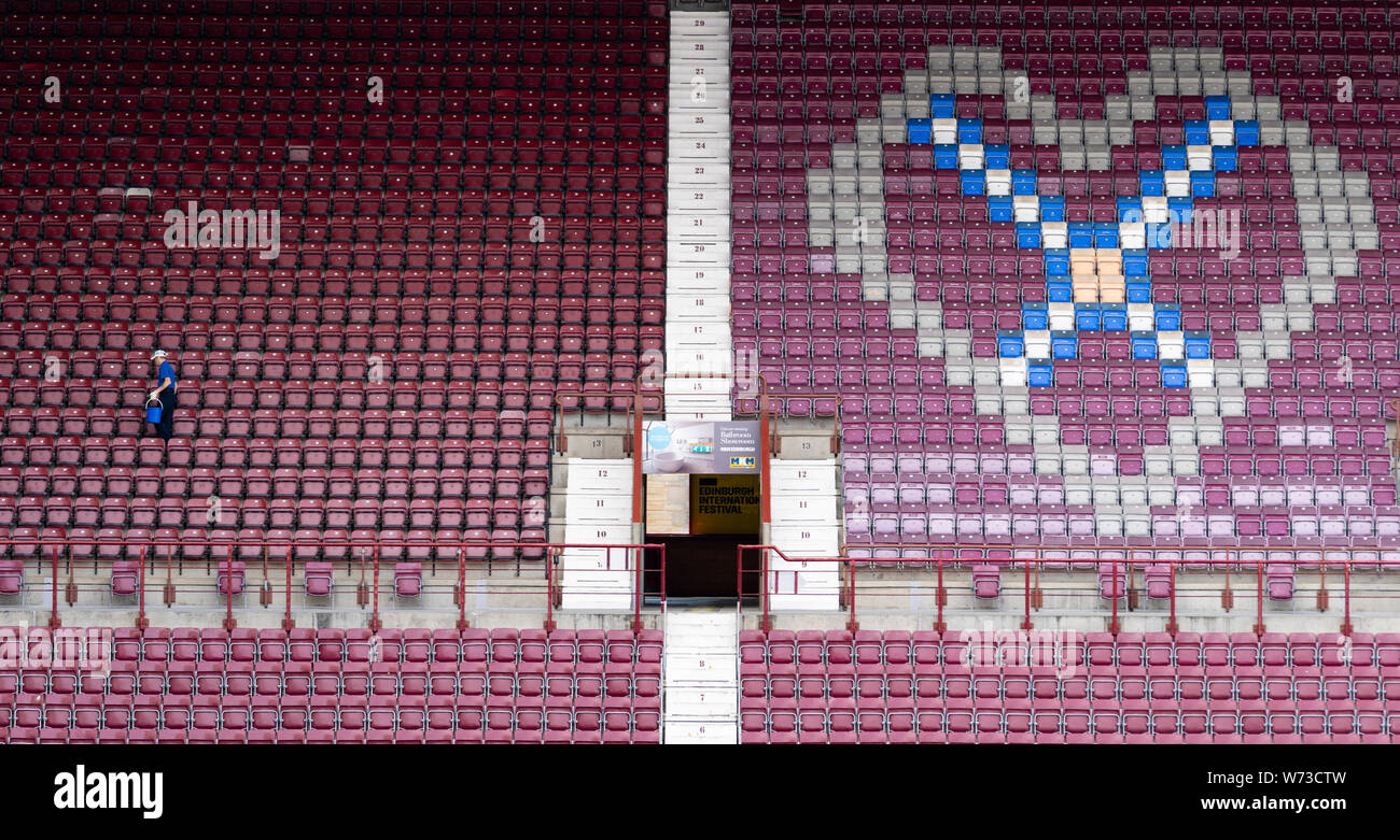 Interior view of stand seating at Tyncastle Stadium the home of Hearts Football Club in Edinburgh Scotland, UK Stock Photo