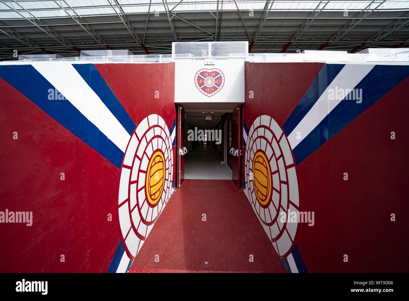 Interior view tunnel at Tyncastle Stadium the home of Hearts Football Club in Edinburgh Scotland, UK Stock Photo