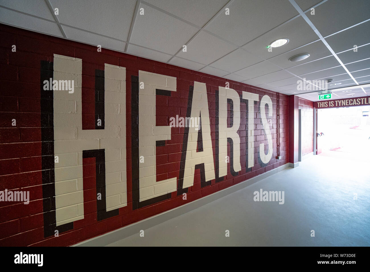 Interior view tunnel at Tyncastle Stadium the home of Hearts Football Club in Edinburgh Scotland, UK Stock Photo