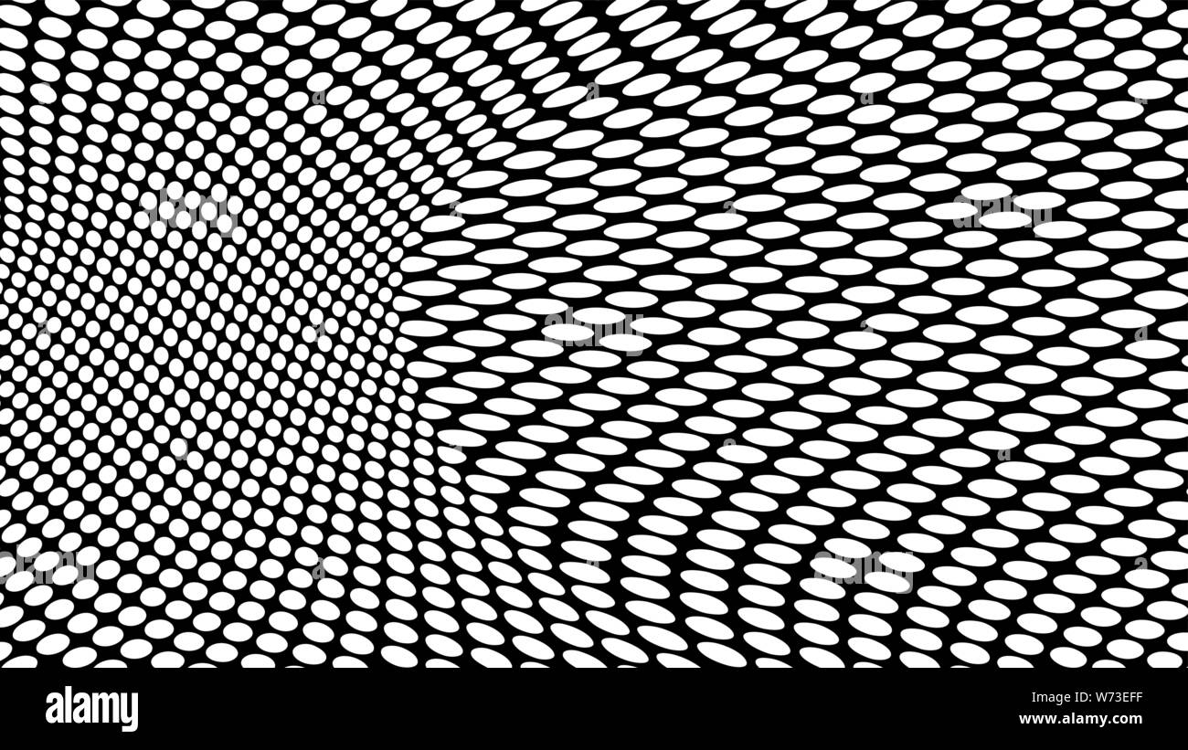 3d render of polka dot vortex for wallpapers and background. Grunge halftone black and white dots texture background. Spotted abstract texture. Stock Vector