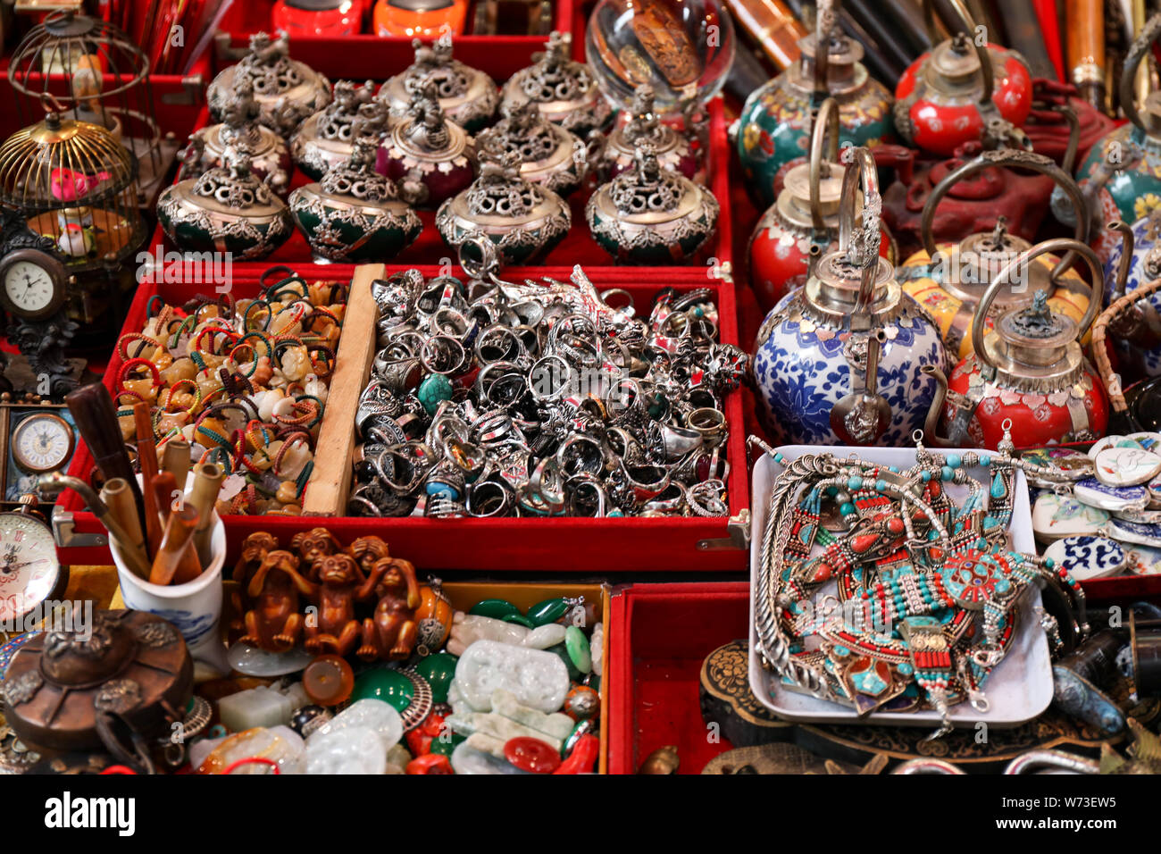 Miscellaneous items sold on Cat Street Flea Market in Hong Kong Stock Photo