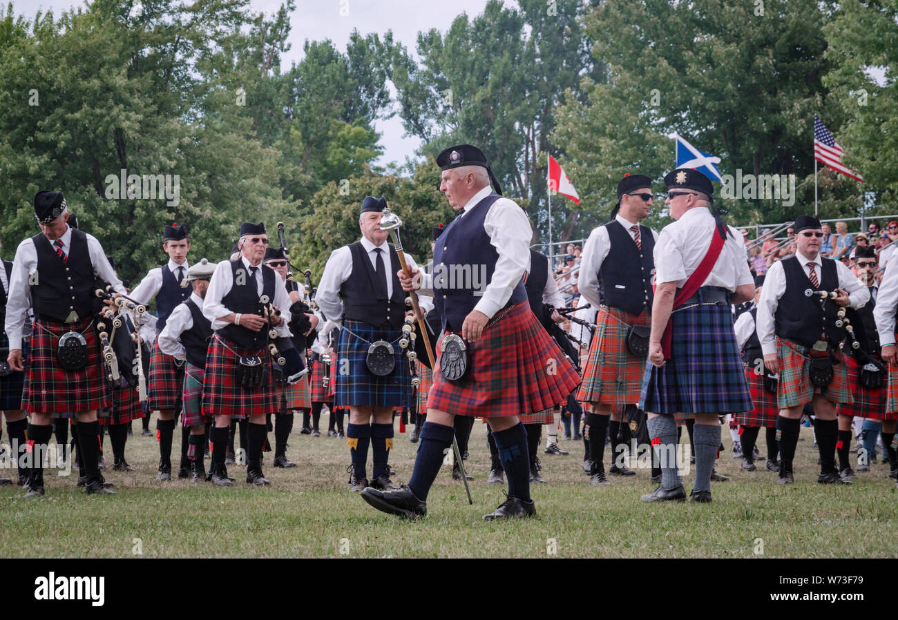 Fergus, Ontario, Canada 08 11 2018 Over 20 Pipe bands paricipated in