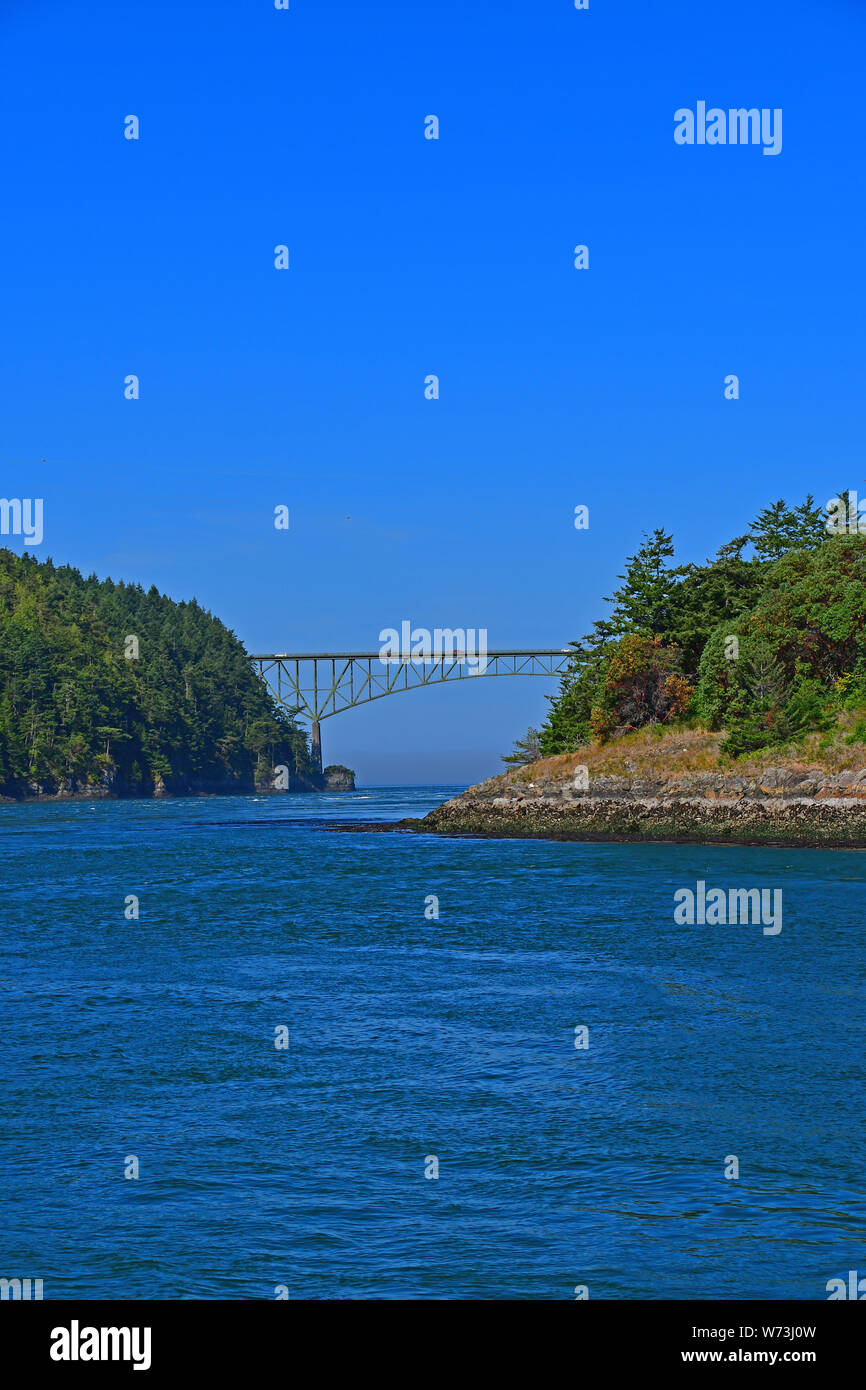 The iconic Deception Pass Bridge near Whidbey Island, Washington Stock Photo