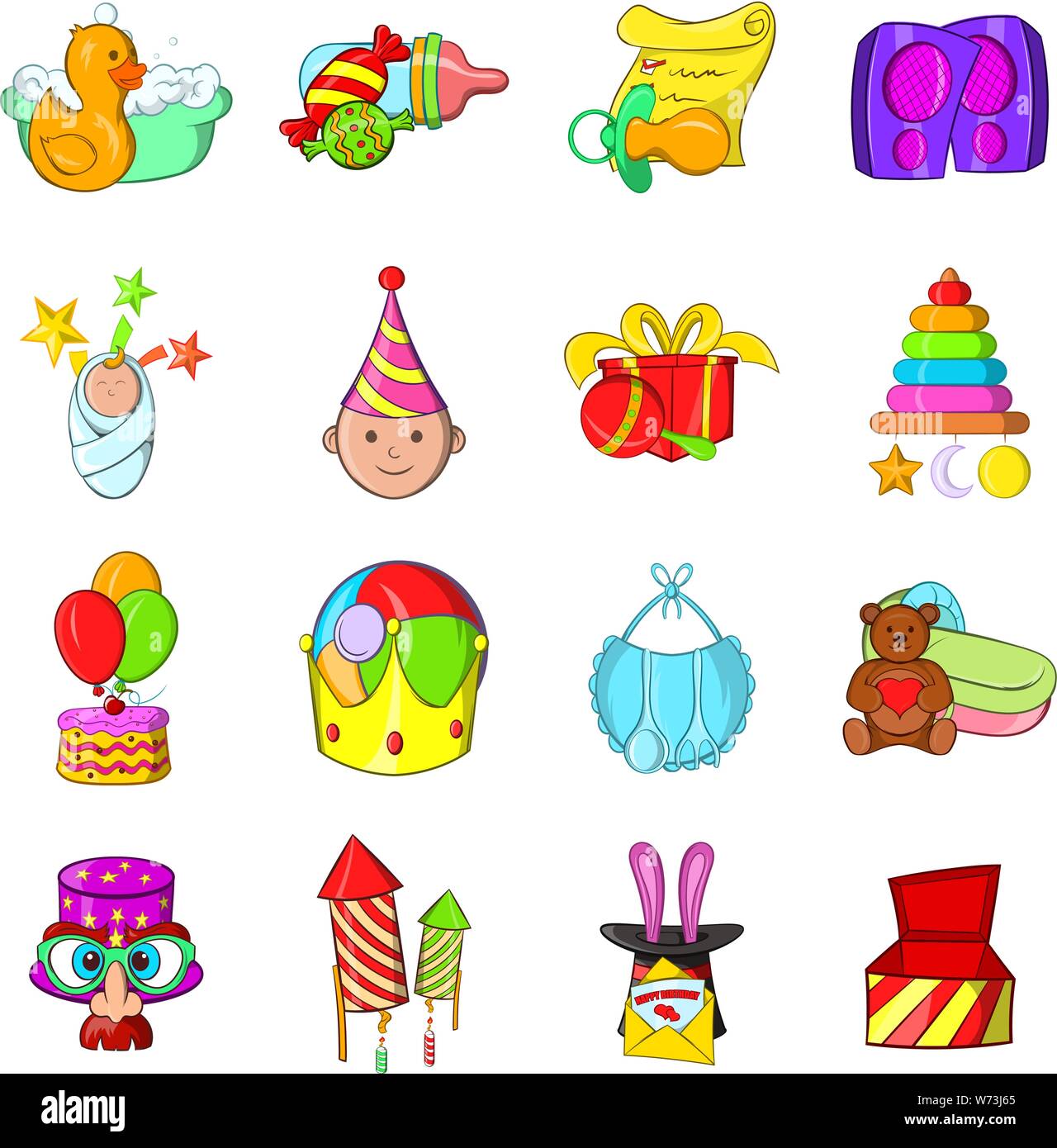 Moppet stuff icons set, cartoon style Stock Vector