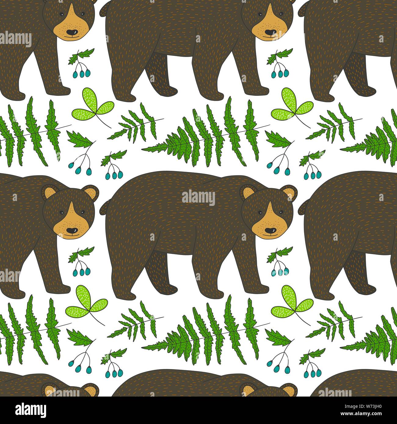 Seamless vector forest pattern with cute color illustrations. Wild ...