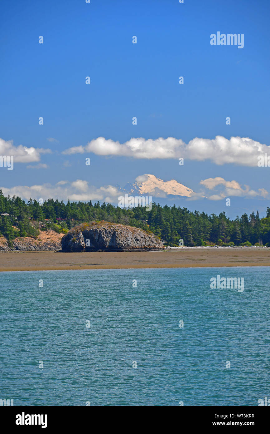 Views of the Swinomish Channel near the Salish Sea in La Conner, Washington Stock Photo