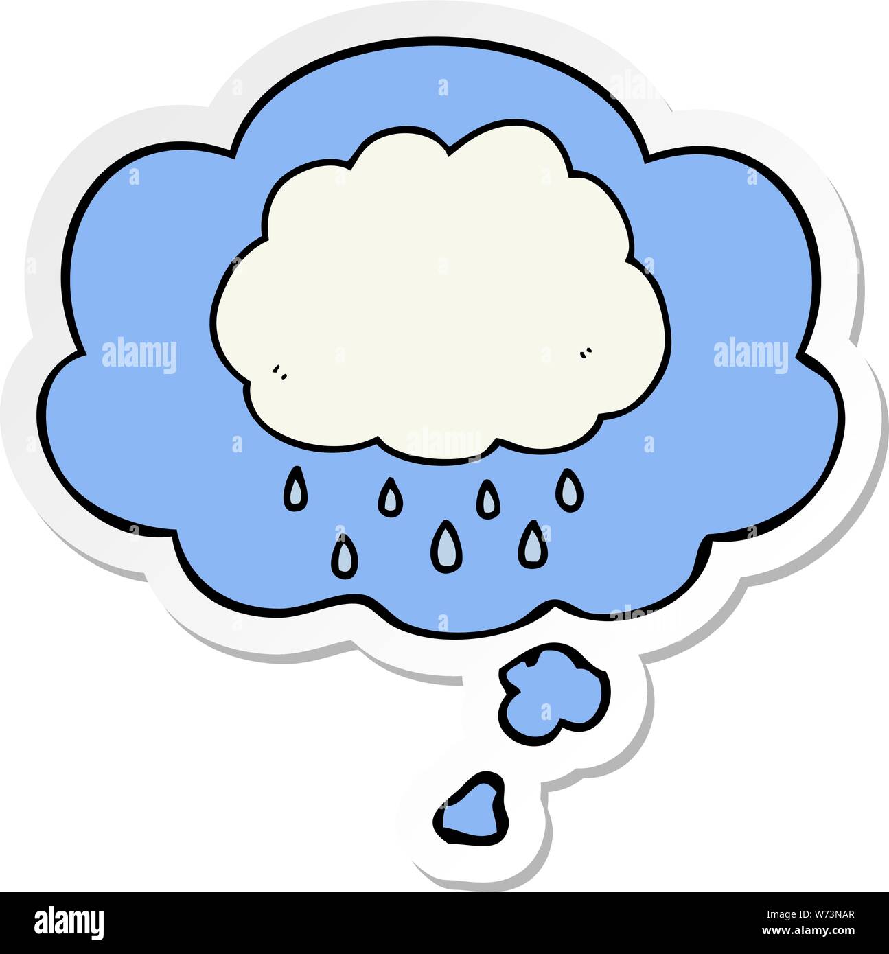 cartoon rain cloud with thought bubble as a printed sticker Stock ...