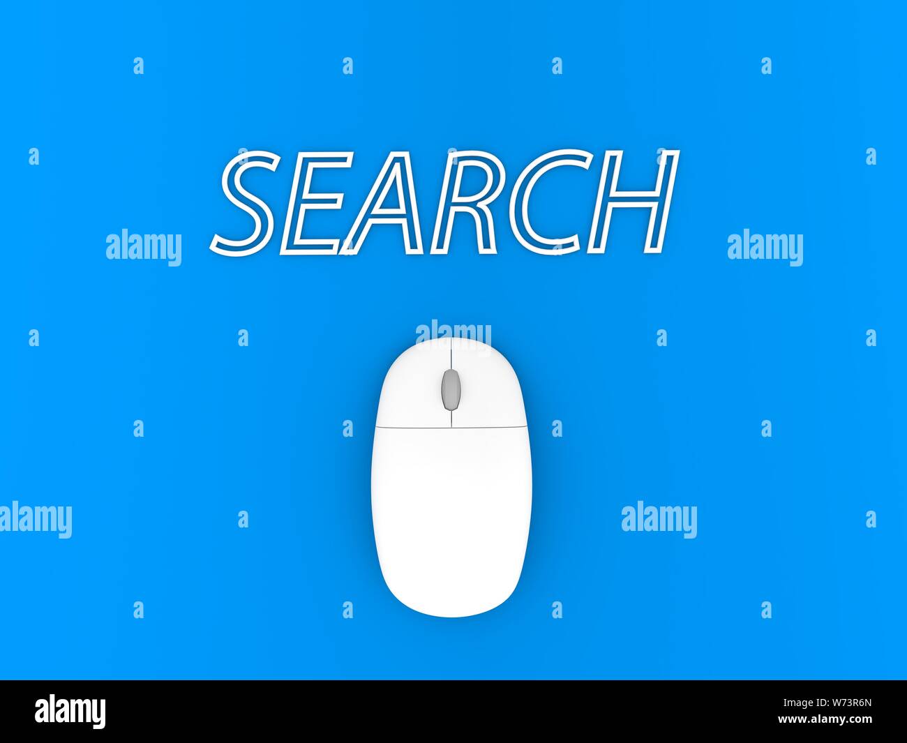 Computer mouse and search on a blue background. 3d render illustration ...