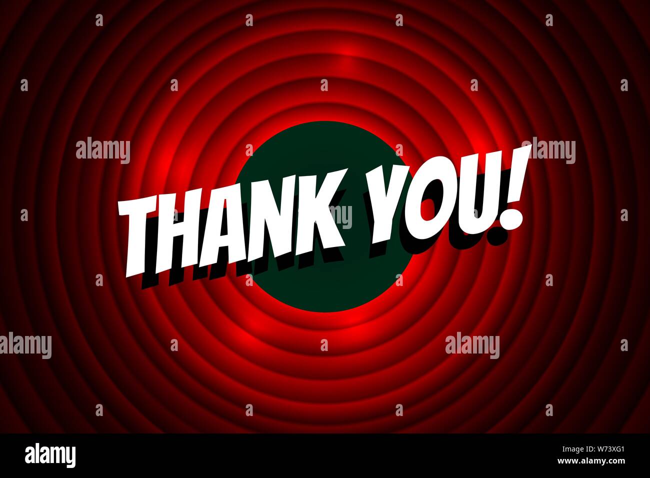 Thank you comics font title on red circle background. Old cinema movie round screen. Vector greeting card template illustration Stock Vector