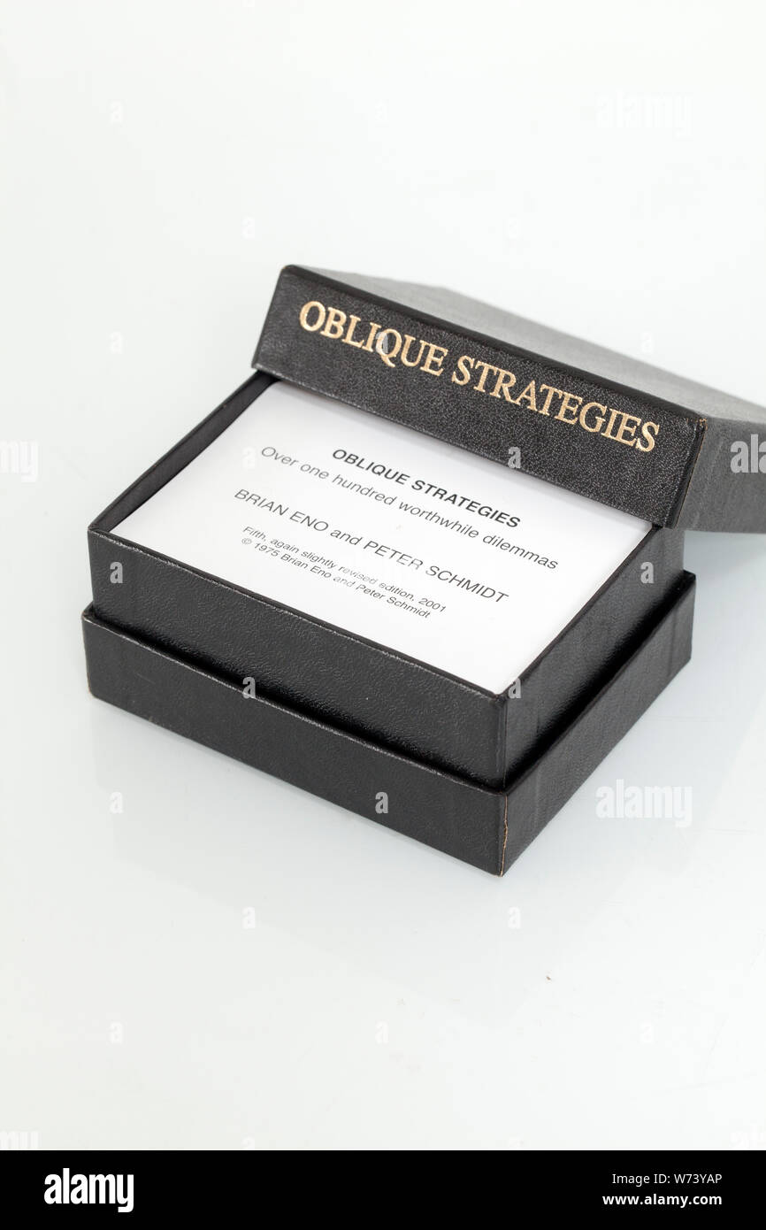 Oblique Strategies Playing Cards by Brian Eno and Peter Schmidt - Over One Hundred Worthwhile Dilemmas Stock Photo