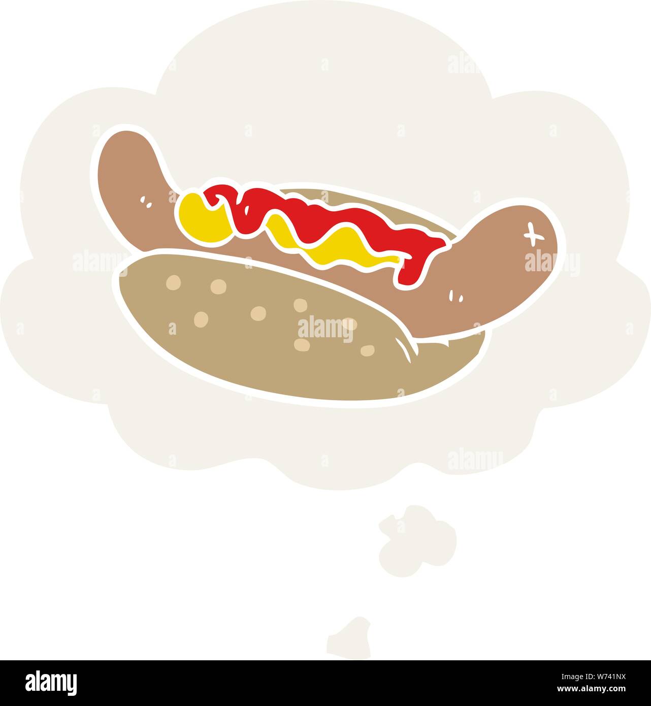 cartoon hot dog with thought bubble in retro style Stock Vector