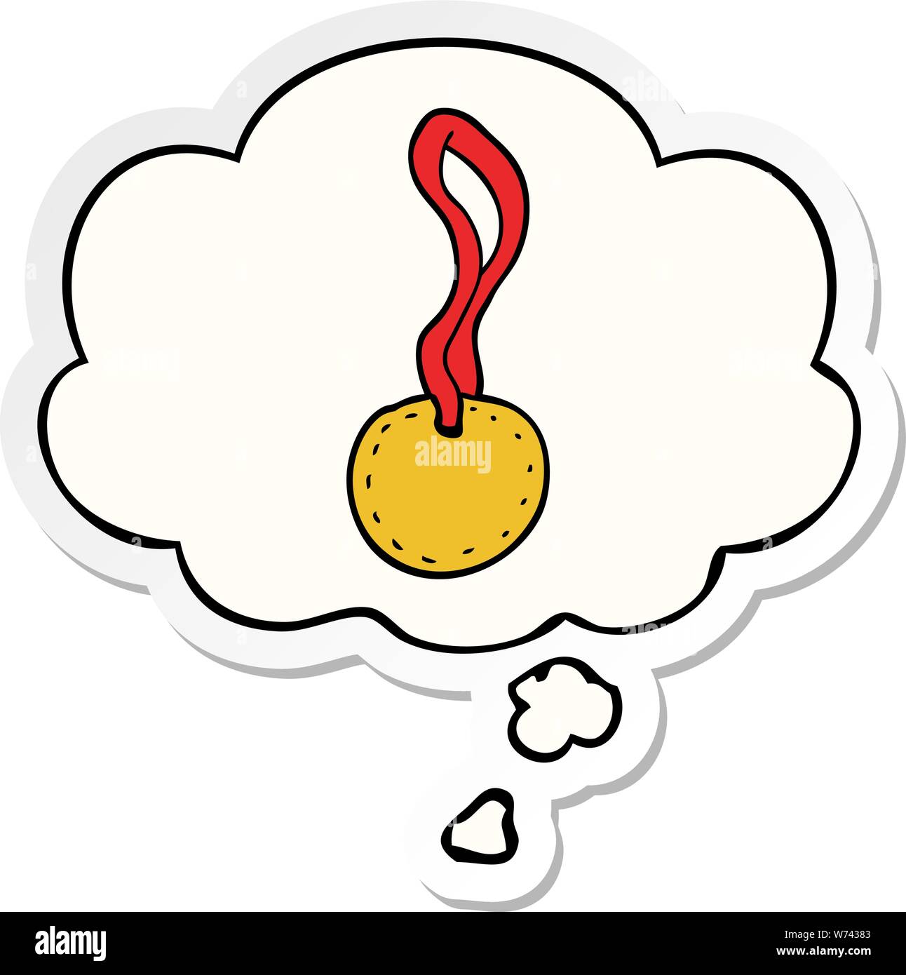 cartoon sports medal with thought bubble as a printed sticker Stock Vector