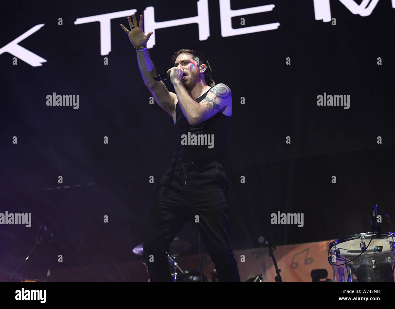 Long Beach, California, USA. 3rd Aug 2019. Nicholas Petricca of the band Walk the Moon performs at ALT 98.7 Summer Camp at the Queen Mary in Long Beach on August 3, 2019. Credit: The Photo Access/Alamy Live News Stock Photo
