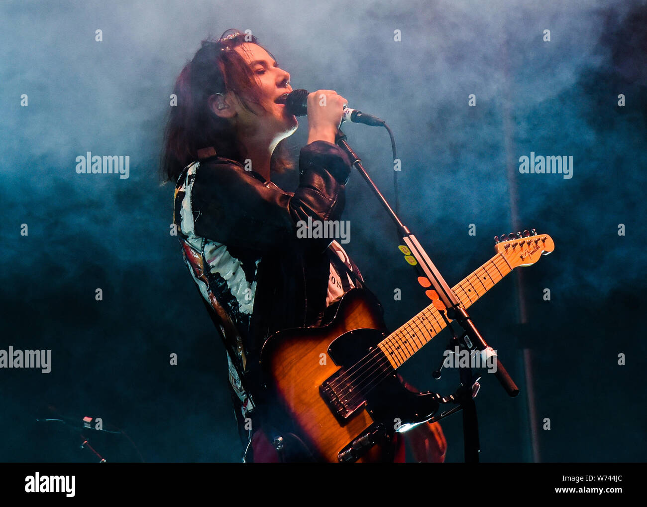 Long Beach, California, USA. 3rd Aug 2019. Nanna Bryndís Hilmarsdóttir of the band Of Monsters and Men performs at ALT 98.7 Summer Camp at the Queen Mary in Long Beach on August 3, 2019. Credit: The Photo Access/Alamy Live News Stock Photo