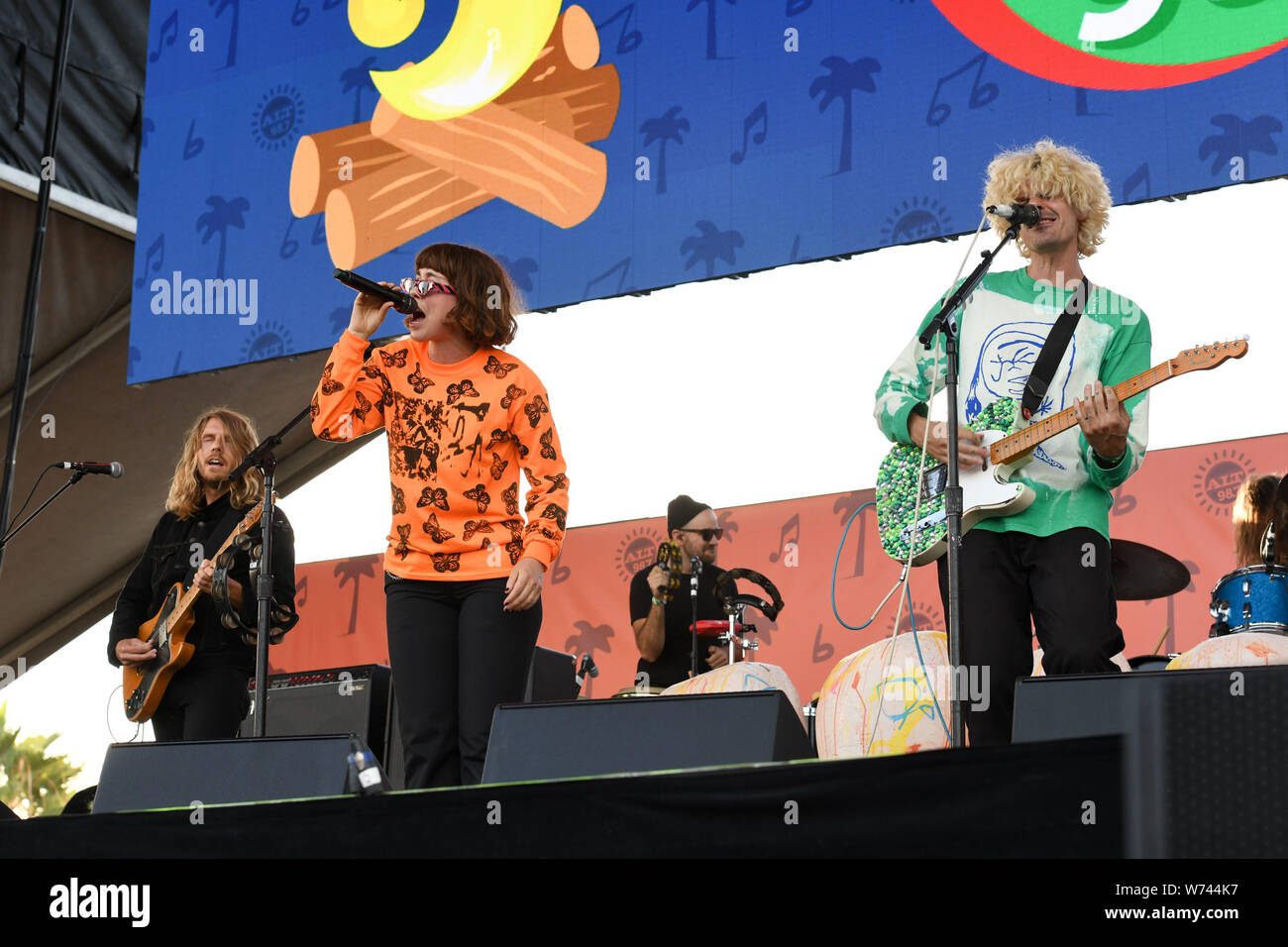 Long Beach, California, USA. 3rd Aug 2019. Hannah Hooper and Christian Zucconi of the band Grouplove performs at ALT 98.7 Summer Camp at the Queen Mary in Long Beach on August 3, 2019. Credit: The Photo Access/Alamy Live News Stock Photo