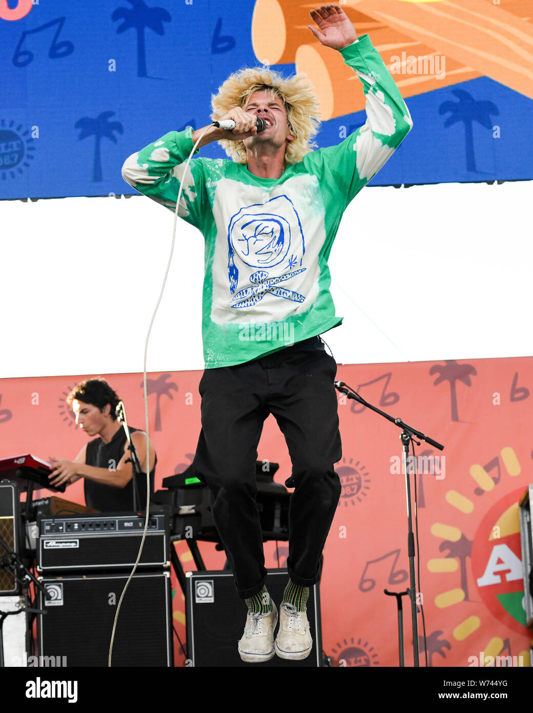 Long Beach, California, USA. 3rd Aug 2019. Christian Zucconi of the band Grouplove performs at ALT 98.7 Summer Camp at the Queen Mary in Long Beach on August 3, 2019. Credit: The Photo Access/Alamy Live News Stock Photo