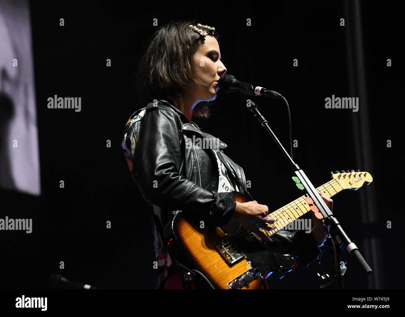 Long Beach, California, USA. 3rd Aug 2019. Nanna Bryndís Hilmarsdóttir of the band Of Monsters and Men performs at ALT 98.7 Summer Camp at the Queen Mary in Long Beach on August 3, 2019. Credit: The Photo Access/Alamy Live News Stock Photo