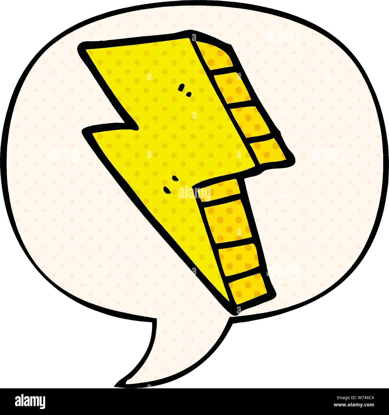 cartoon lightning bolt with speech bubble in comic book style Stock Vector
