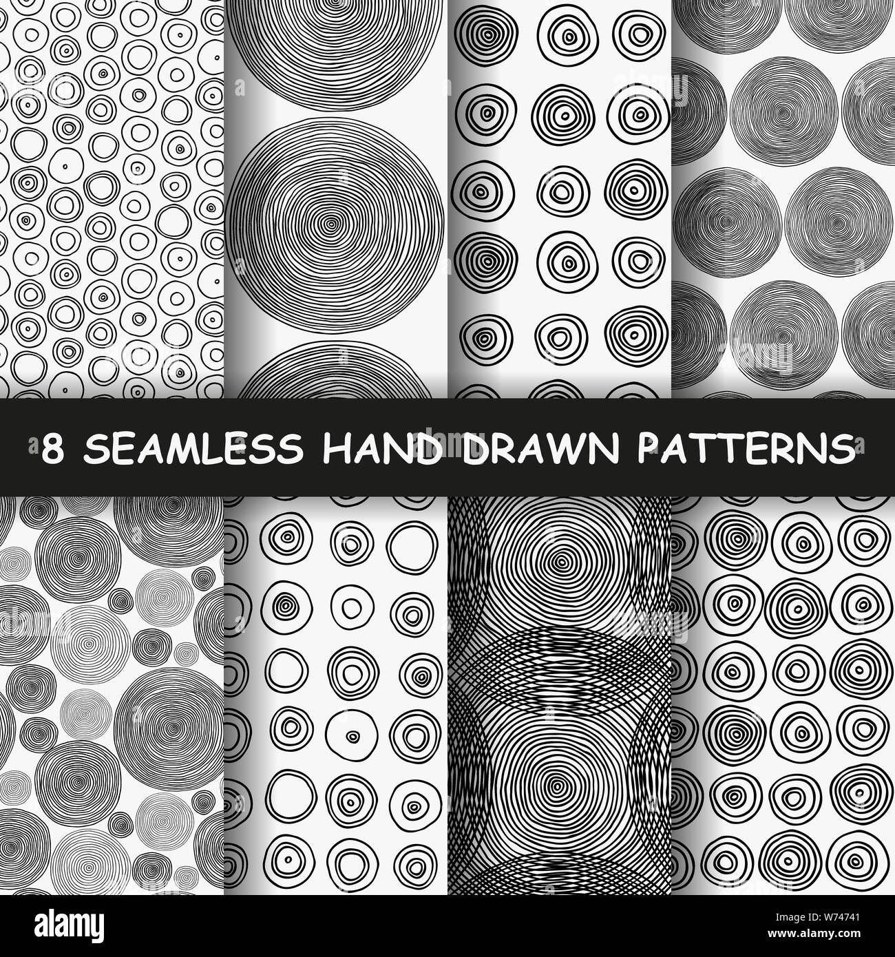 Set of four seamless hand drawn graphic patterns. Made in vector Stock ...