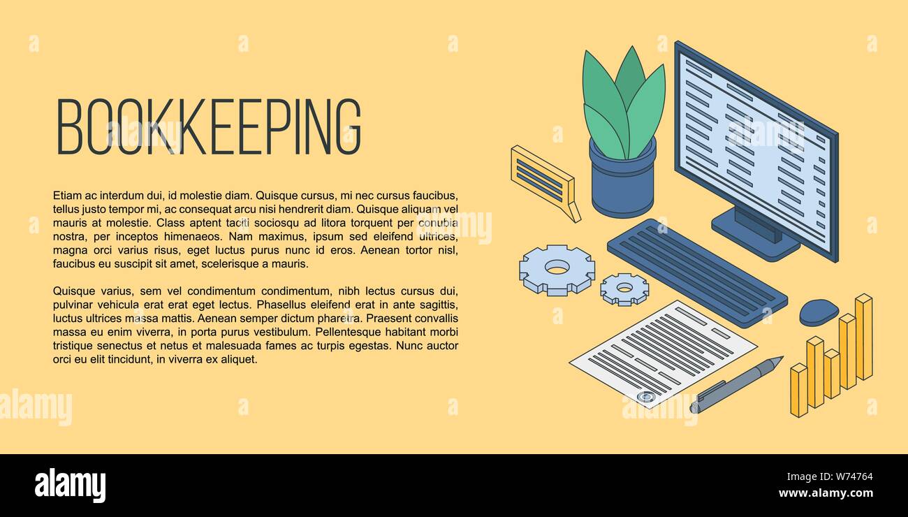Bookkeeping concept banner, isometric style Stock Vector