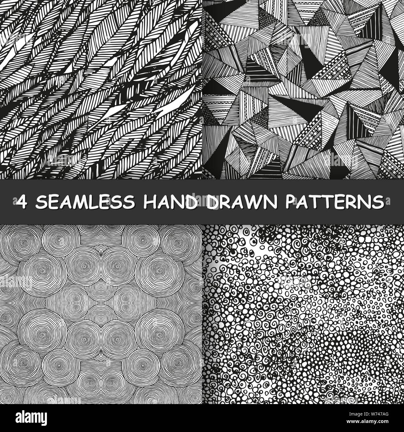 Set of four seamless hand drawn graphic patterns. Made in vector Stock ...
