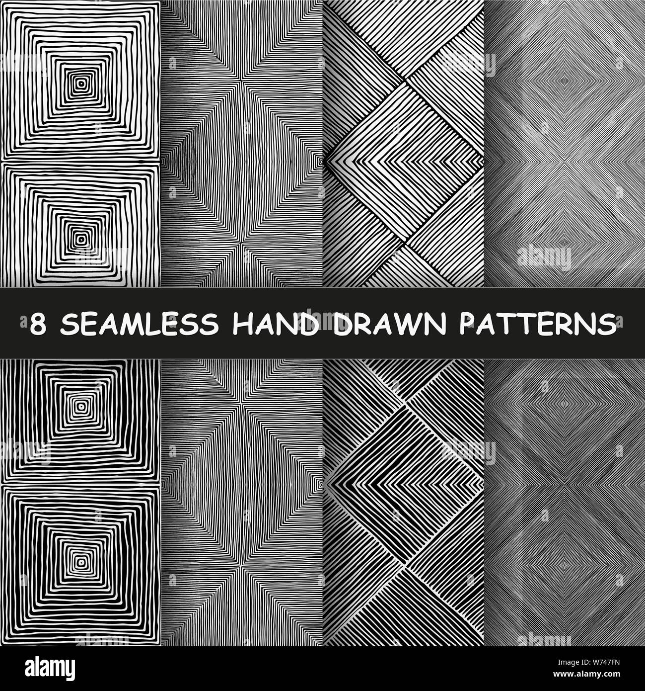 Set of four seamless hand drawn graphic patterns. Made in vector Stock ...