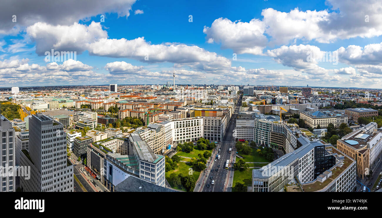 Panoramic aerial view of Berlin city center, Germany. Skyline view of