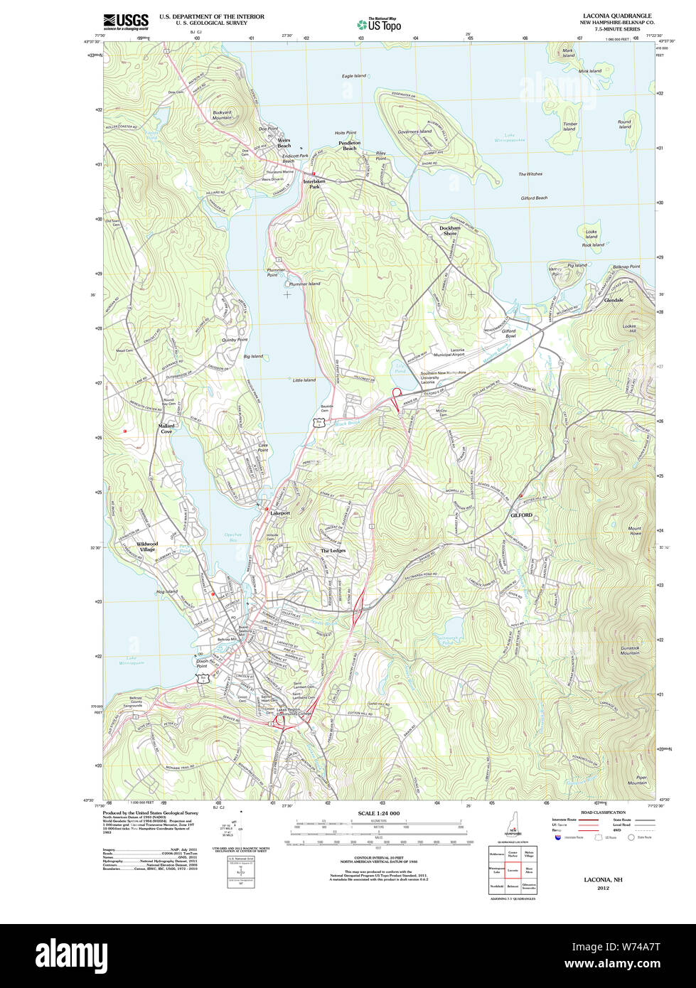 USGS TOPO Map New Hampshire NH Laconia 20120608 TM Restoration Stock Photo