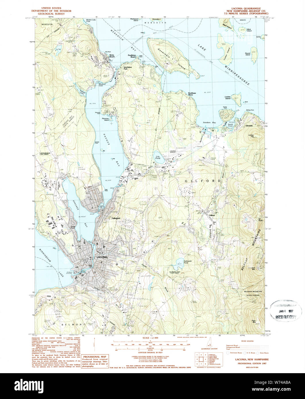 USGS TOPO Map New Hampshire NH Laconia 329617 1987 24000 Restoration Stock Photo