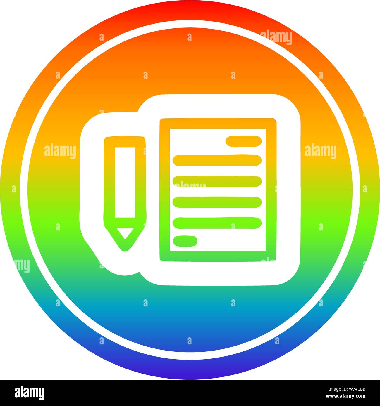 document and pencil circular icon with rainbow gradient finish Stock ...