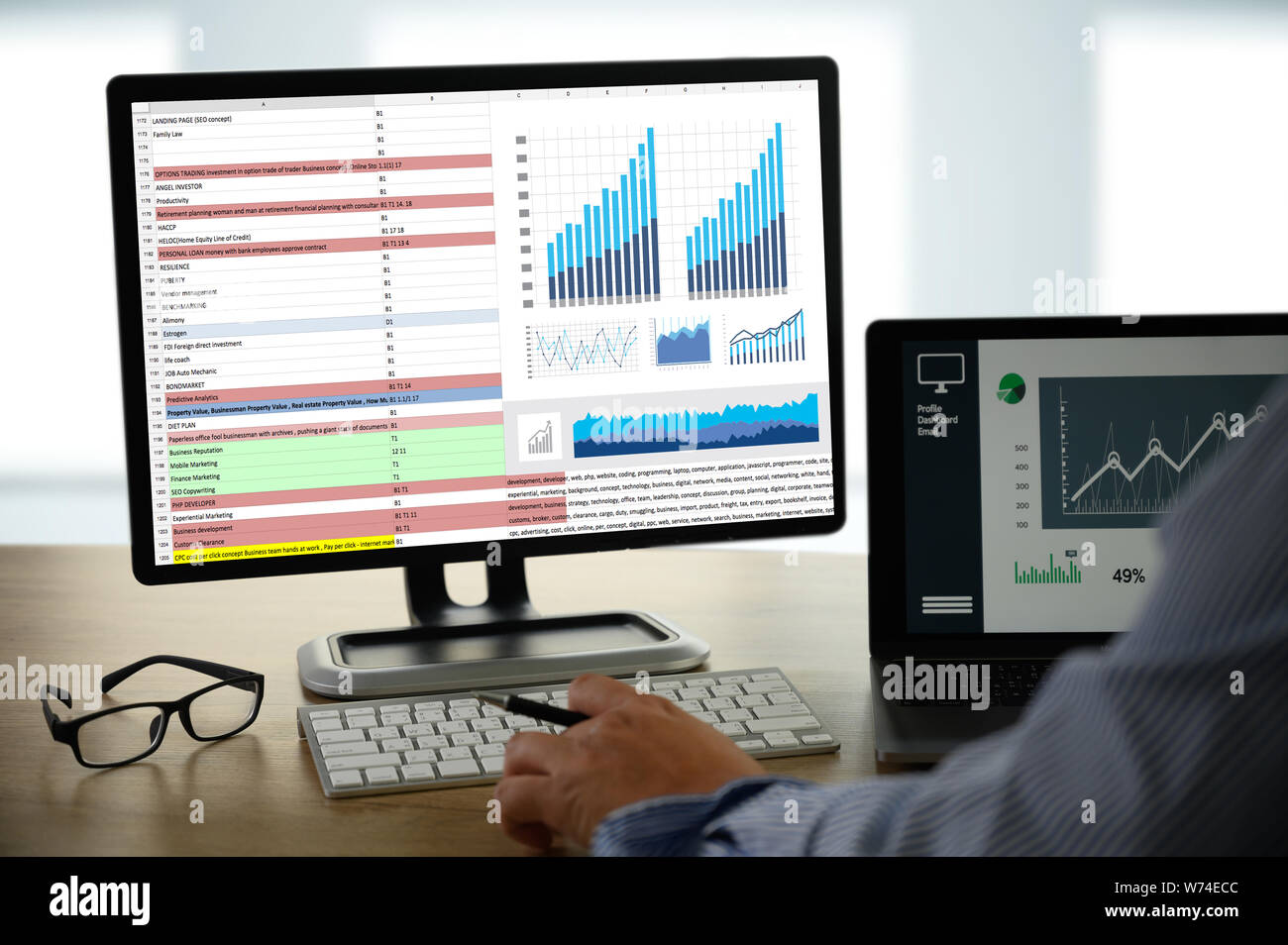 work hard Data Analytics Statistics Information Business Technology Stock Photo