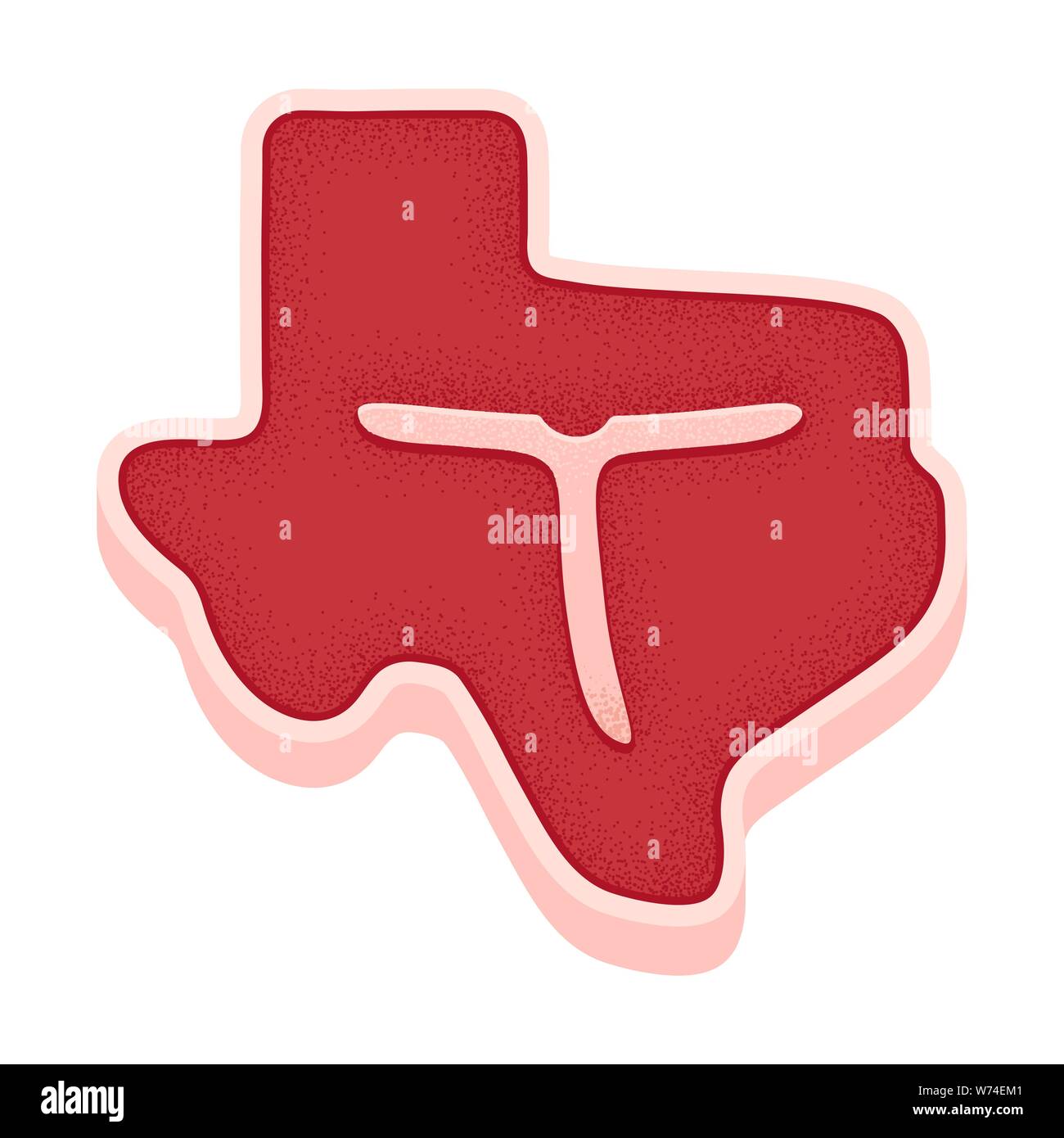 T-bone steak in shape of Texas map. Classic American bbq meat, vector clip art illustration. Vintage print texture. Stock Vector