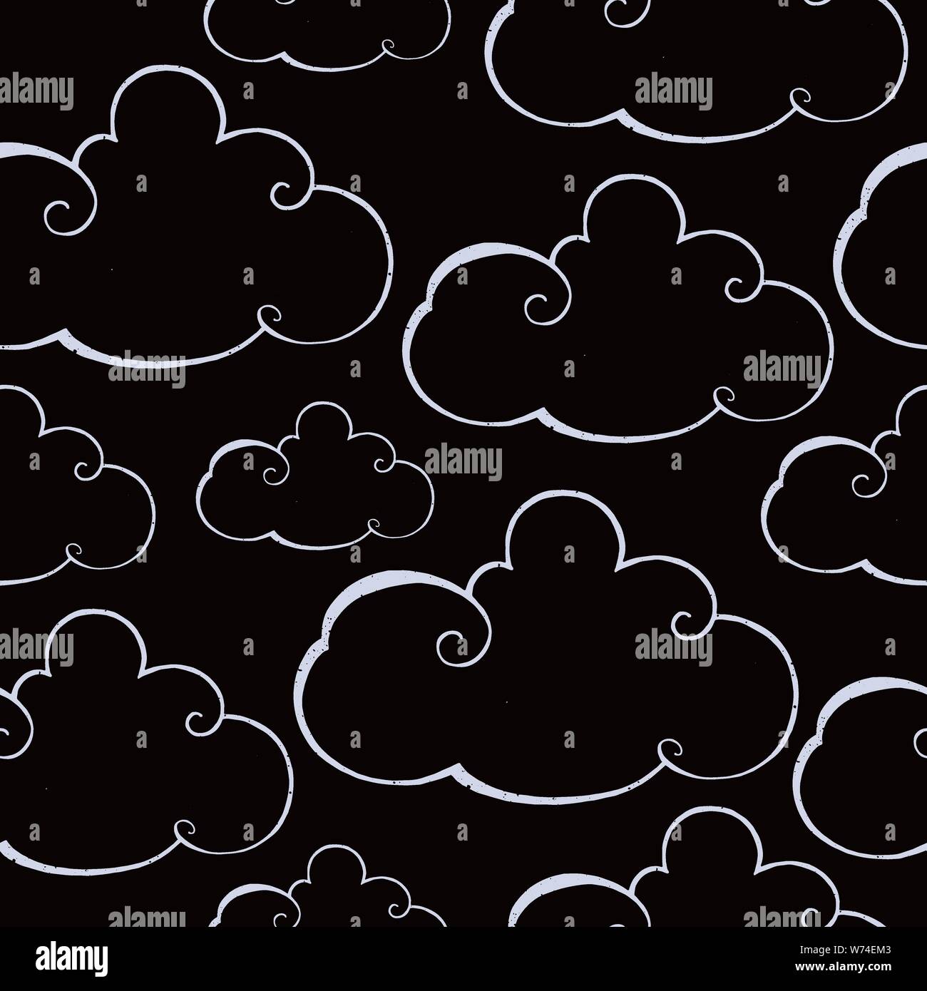 Hand drawn pattern with doodle clouds. Seamless background Stock Vector