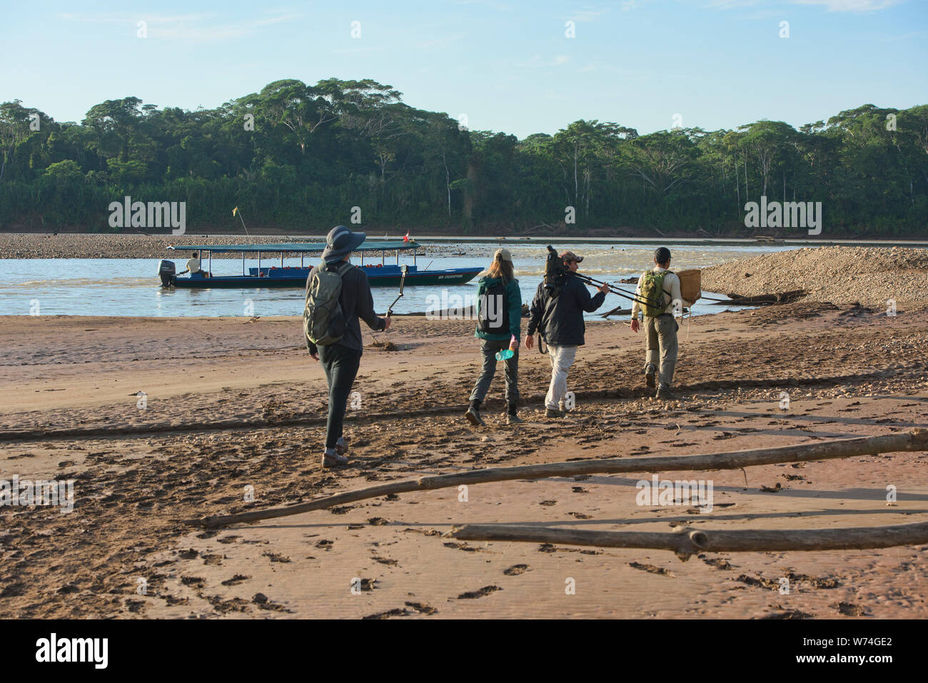 Tourists enjoying the Tambopata River and Tambopata National Reserve, Peruvian Amazon Stock Photo