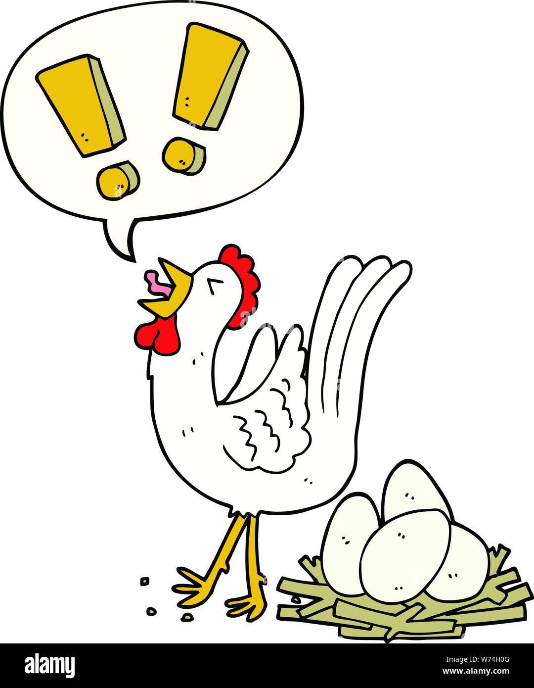 cartoon chicken laying egg with speech bubble Stock Vector