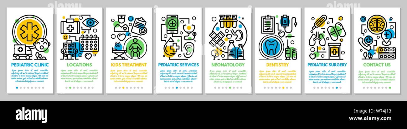 Medical Pediatric Clinic Banner Set Outline Style Stock Vector