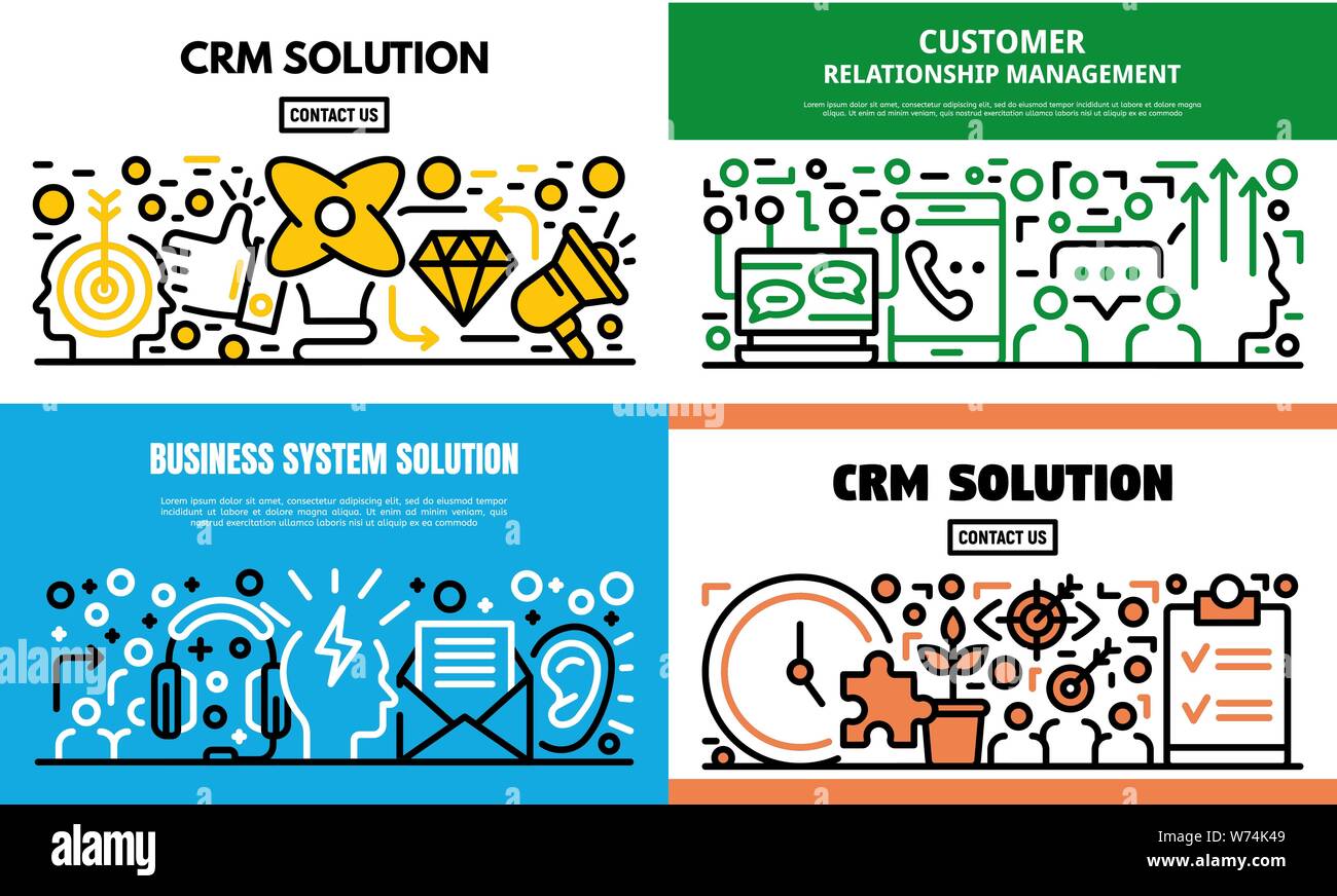 Customer Relationship Management Banner Set Outline Style Stock