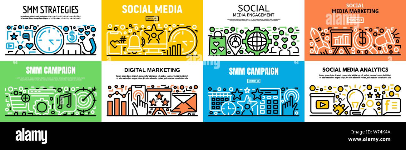 Smm Style Smm banner set, outline style Stock Vector Image & Art - Alamy