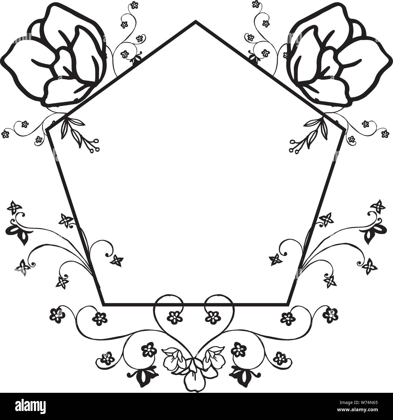 Black Line Art Drawing Of Flower Frame For Design Banner Poster