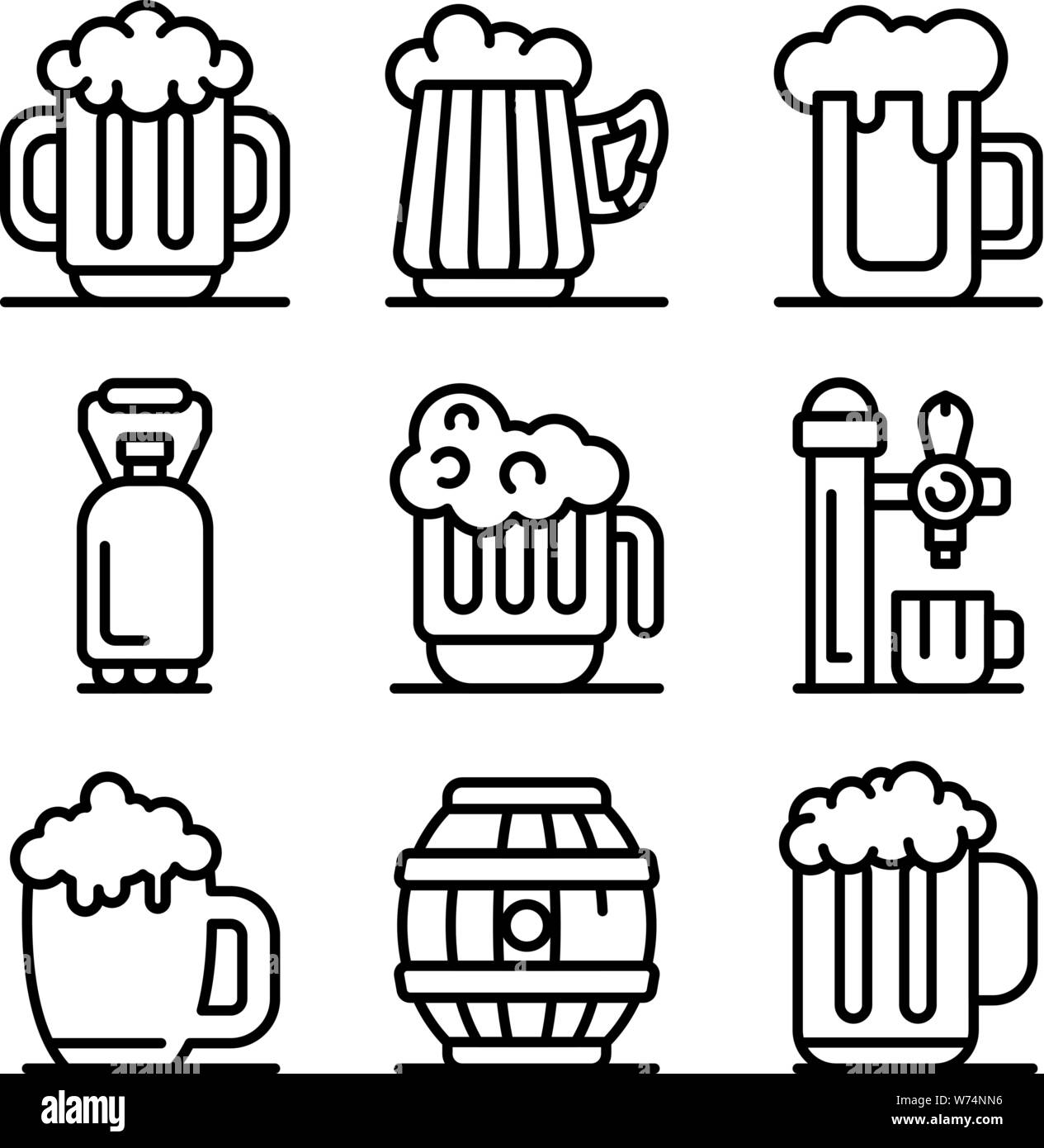 Kvass icons set, outline style Stock Vector