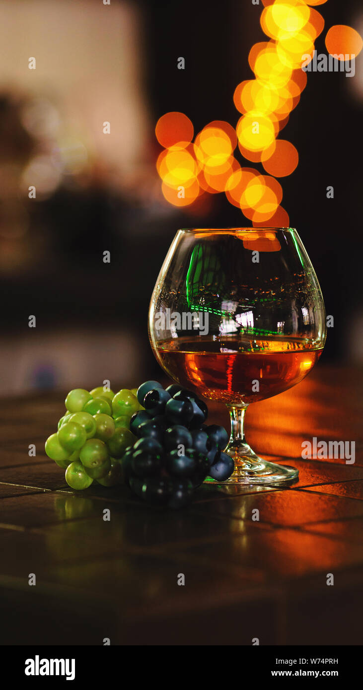 French grape brandy, strong alcoholic drink. Still life. Glass of
