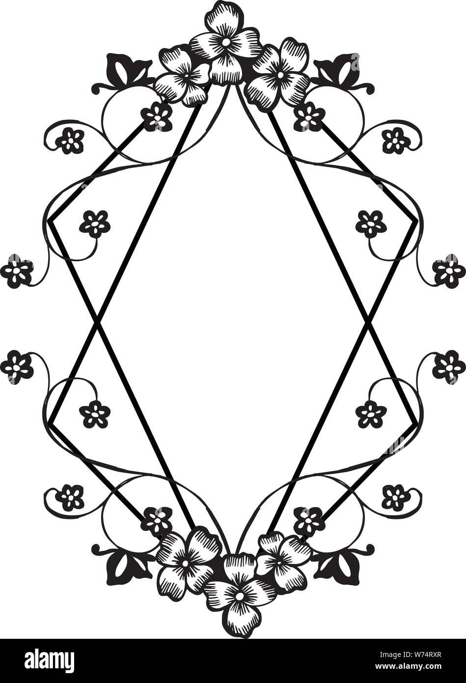 Design flower frame, in black and white colors, for greeting card or ...