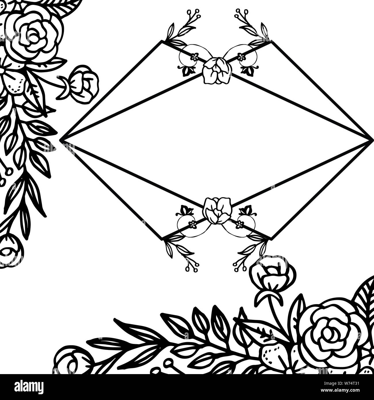 Design flower frame, in black and white colors, for greeting card or ...