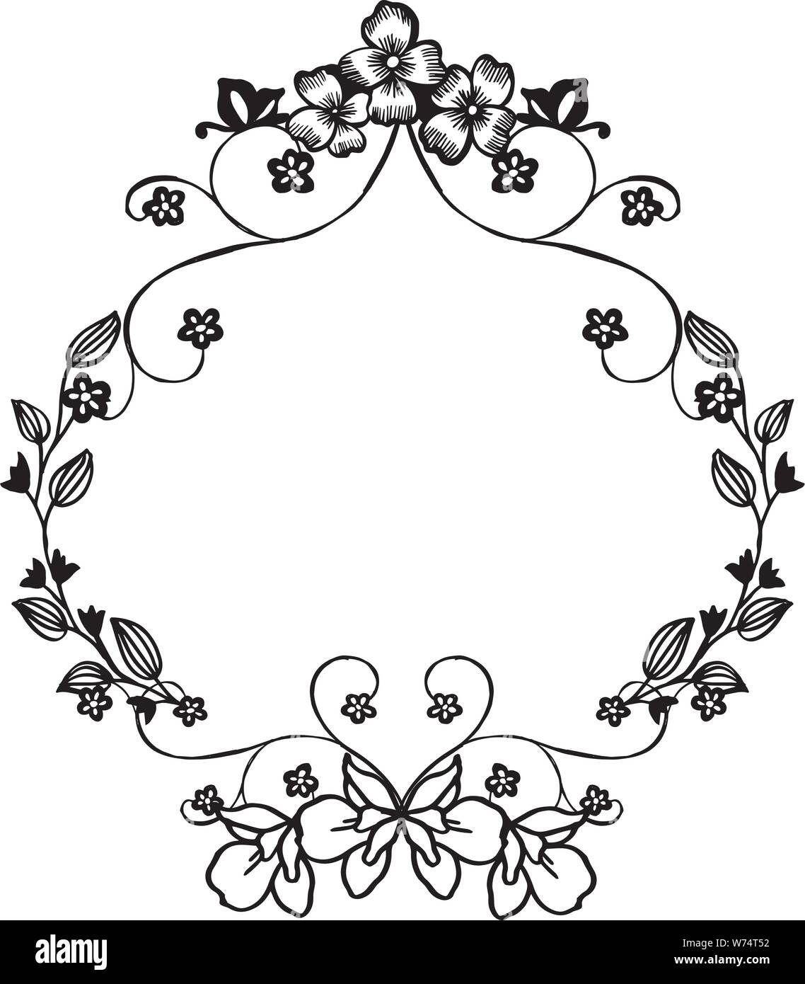 Design flower frame, in black and white colors, for greeting card or ...