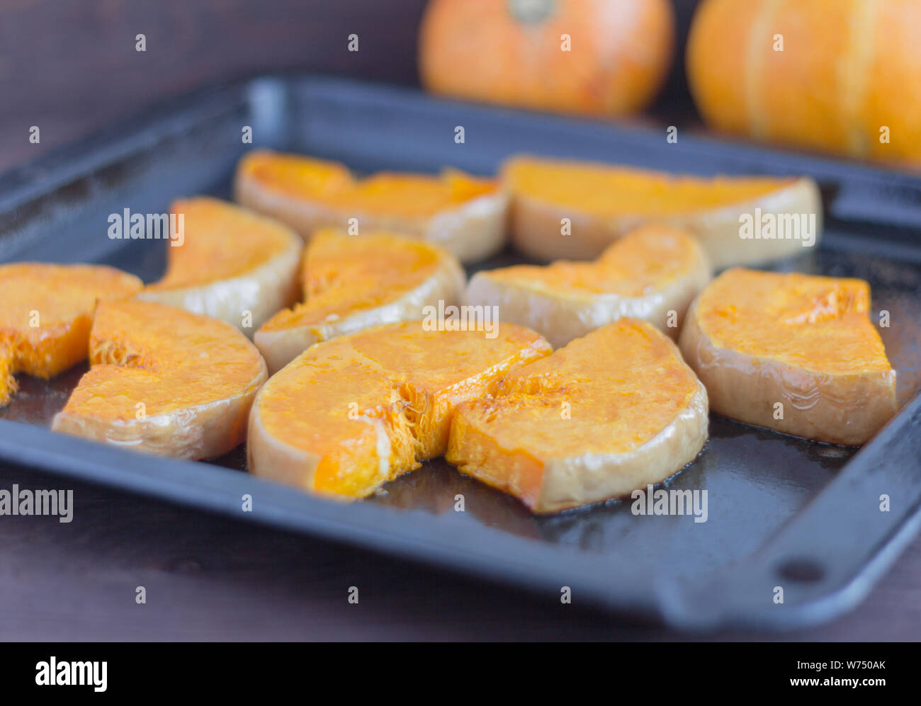 delicious baked pumpkin in the oven,delicious autumn vegetable Stock Photo