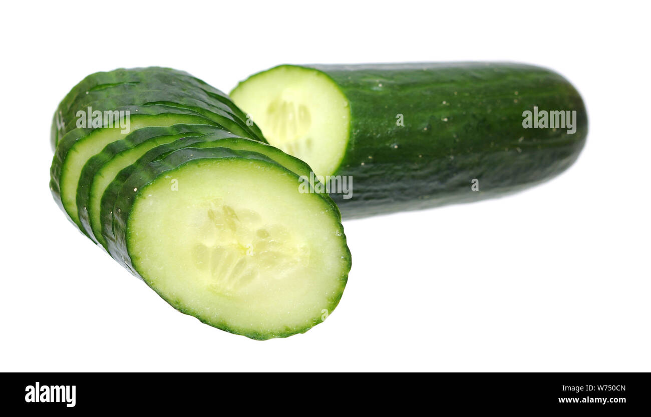 sliced cucumber isolate on white background Stock Photo