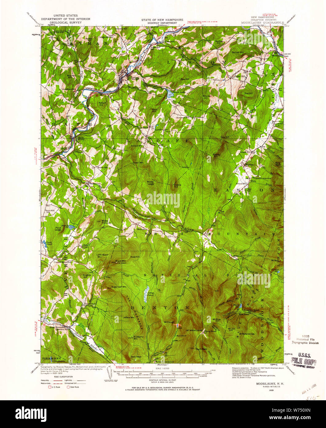 USGS TOPO Map New Hampshire NH Moosilauke 330190 1929 62500 Restoration Stock Photo