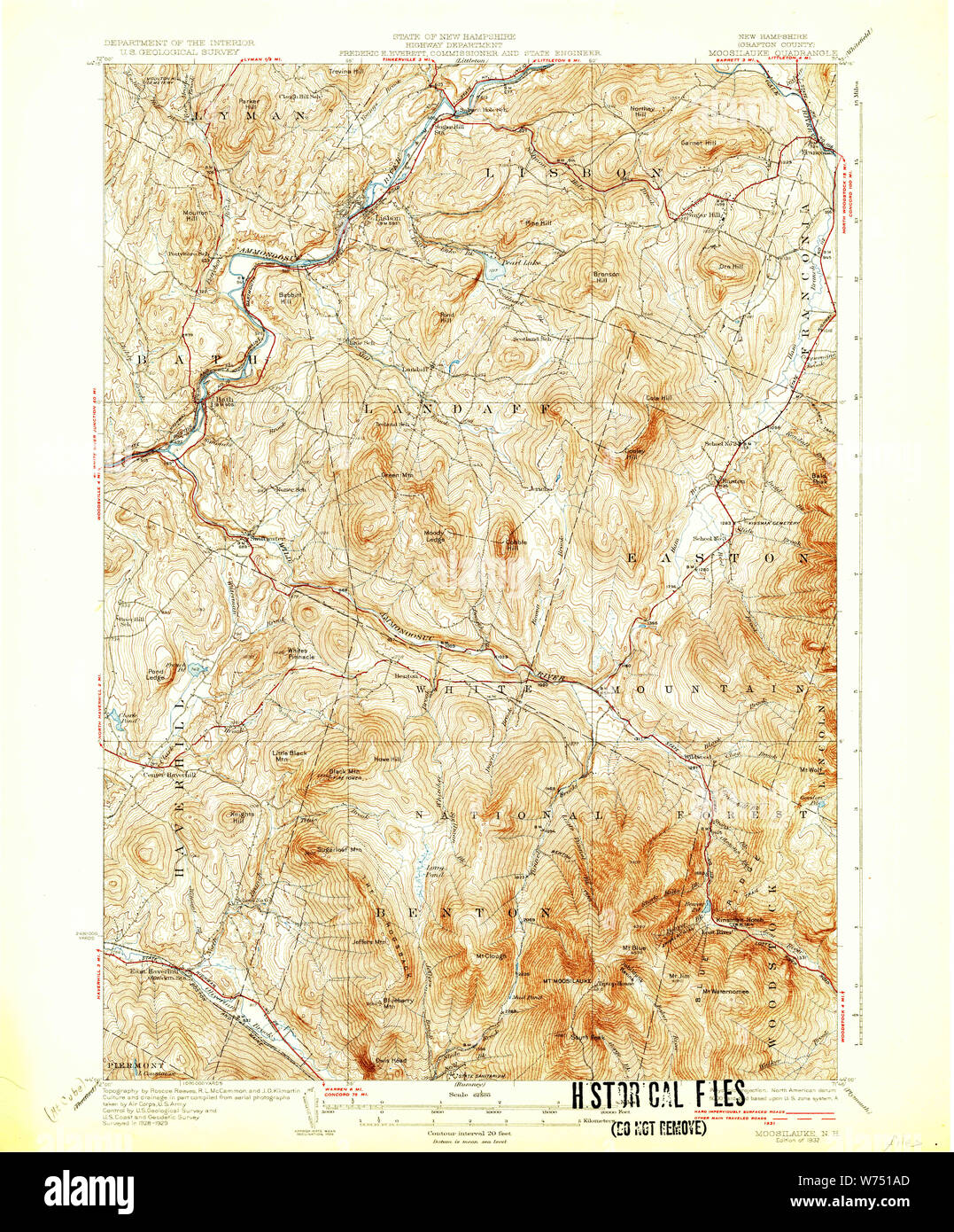 USGS TOPO Map New Hampshire NH Moosilauke 330195 1932 62500 Restoration Stock Photo