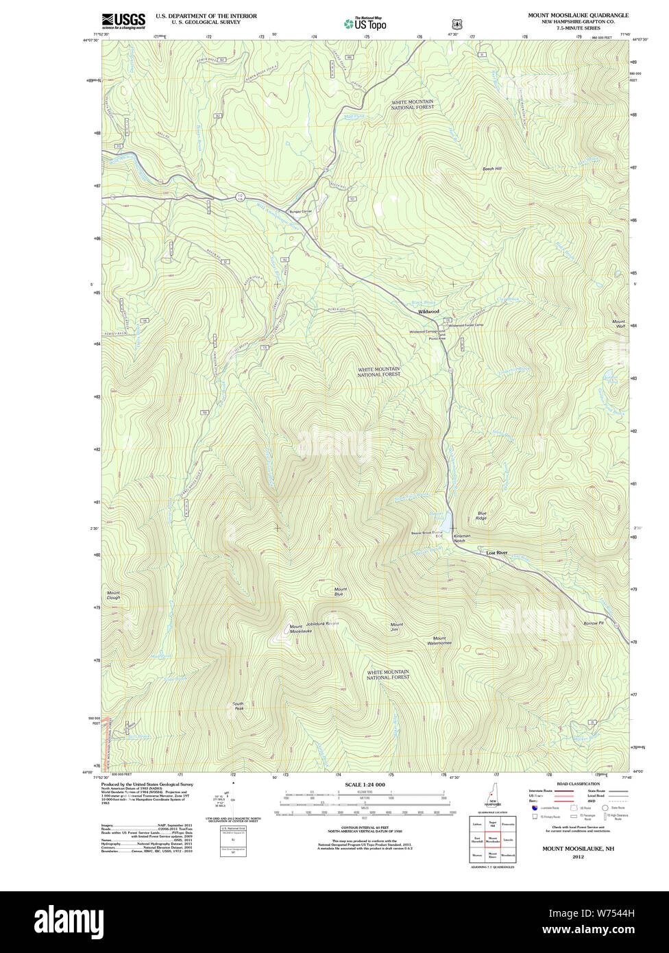 USGS TOPO Map New Hampshire NH Mount Moosilauke 20120615 TM Restoration Stock Photo