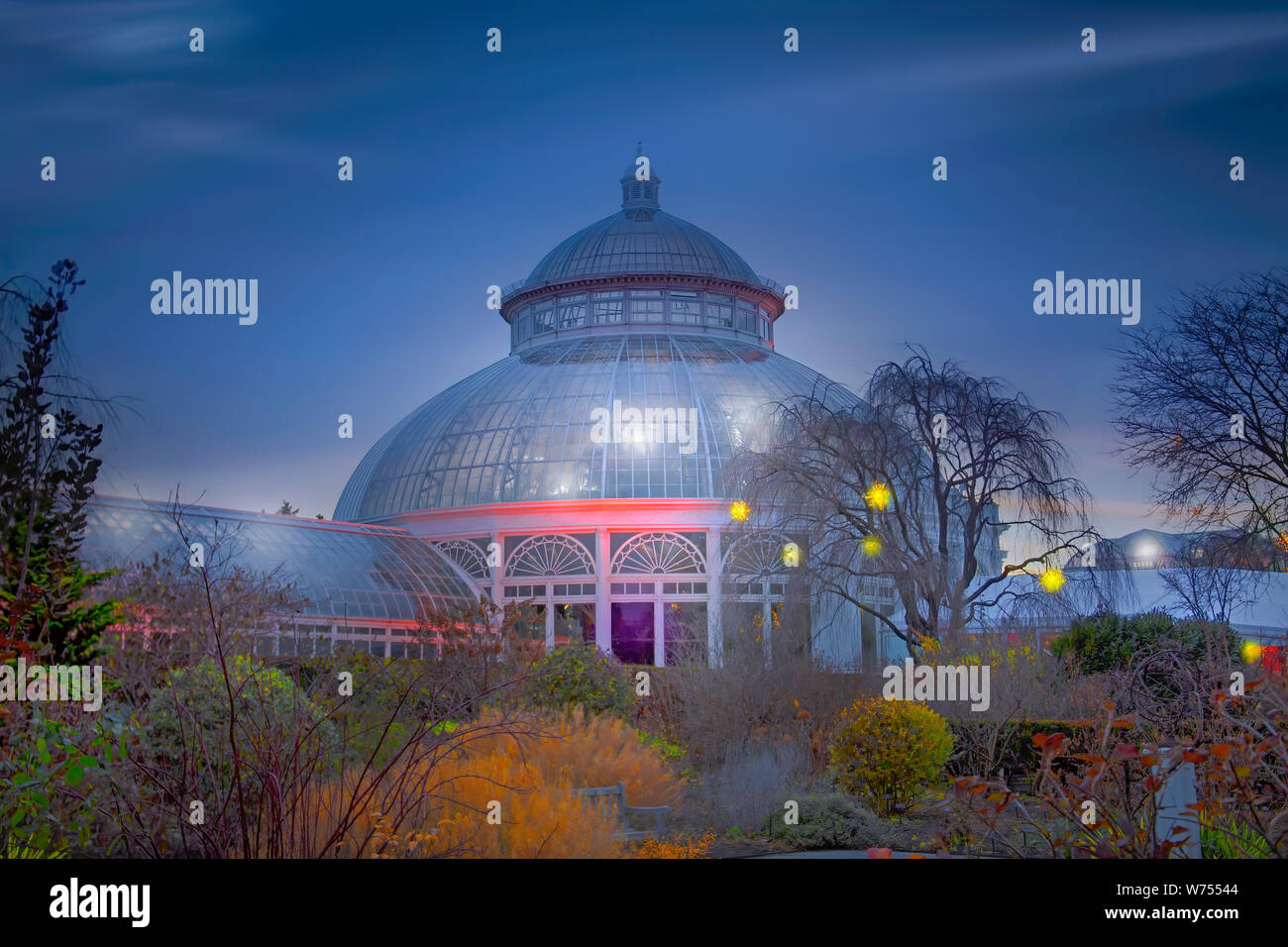 The New York Botanical Garden transforms into a winter wonderland during the Holiday Season. Stock Photo